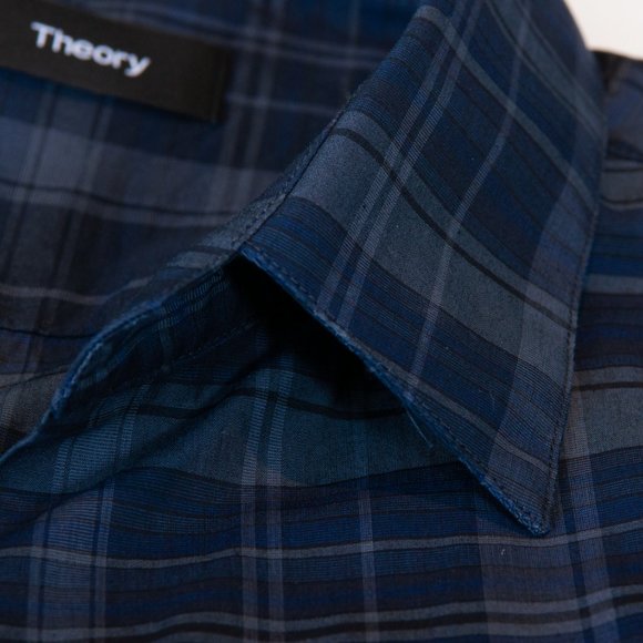 Theory Navy and Gray Check Sylvain Imandra Shirt - Picture 4 of 5